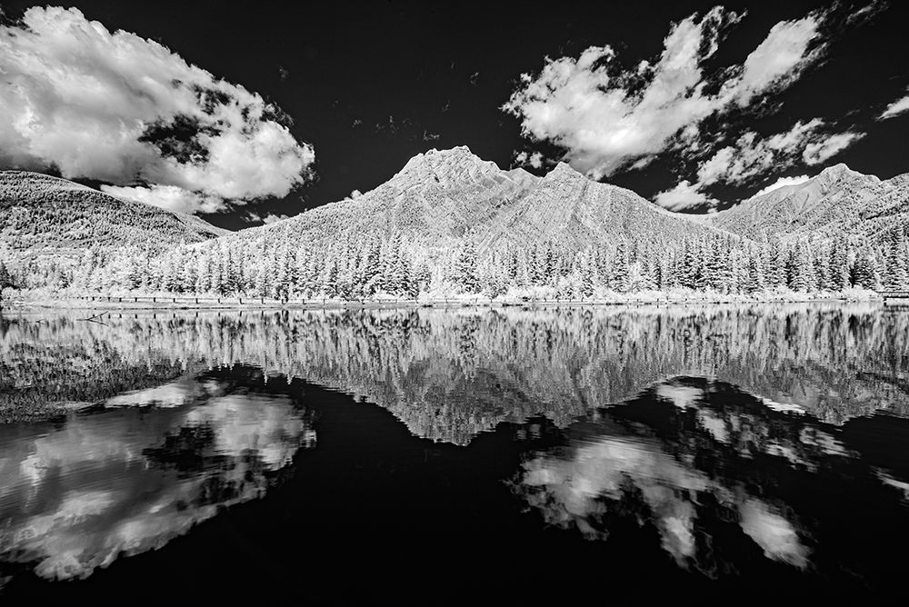 Canada-Alberta-Kananaskis Provincial Park Black and white of clouds reflected in Lorette Ponds art print by Jaynes Gallery for $57.95 CAD